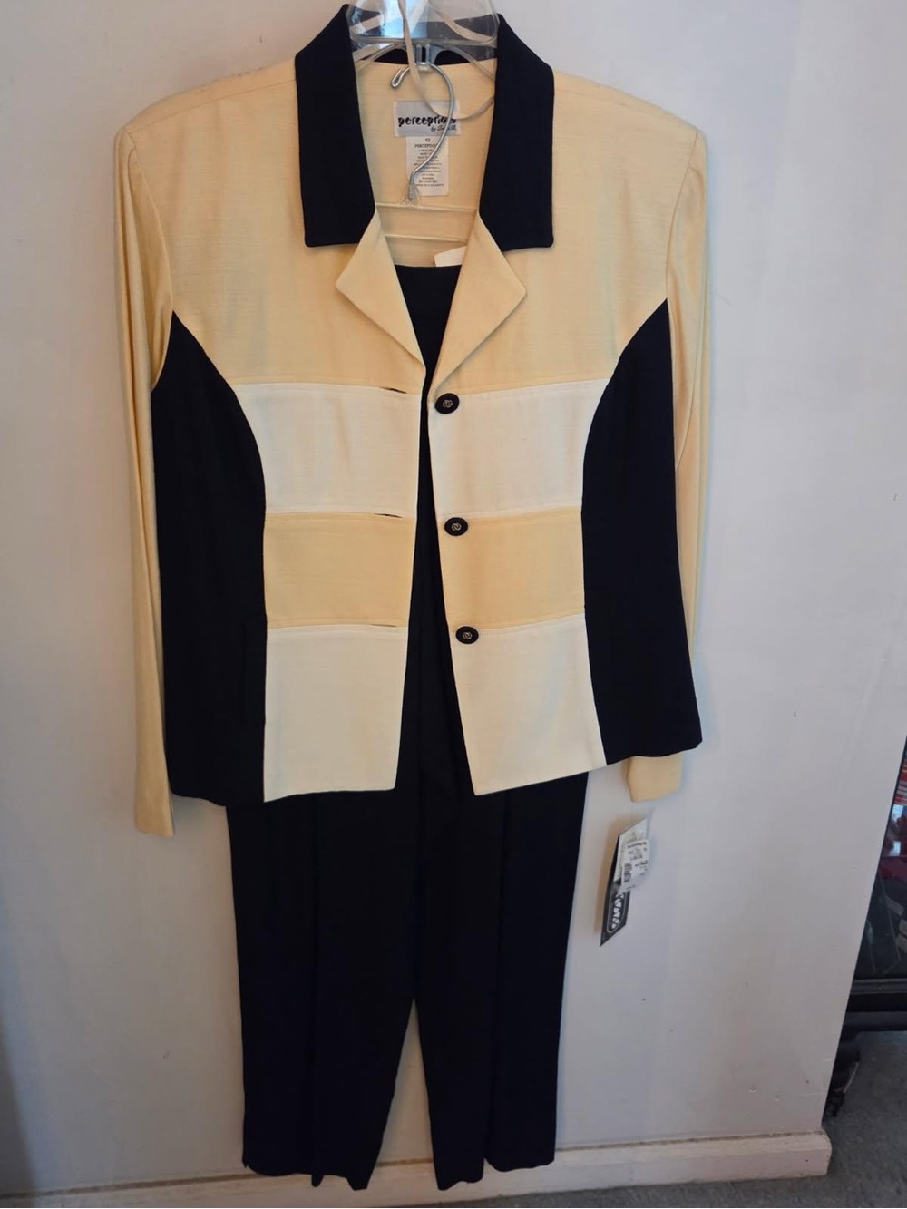 Perceptions Two-Tone Cream & Black Women's Pantsuit